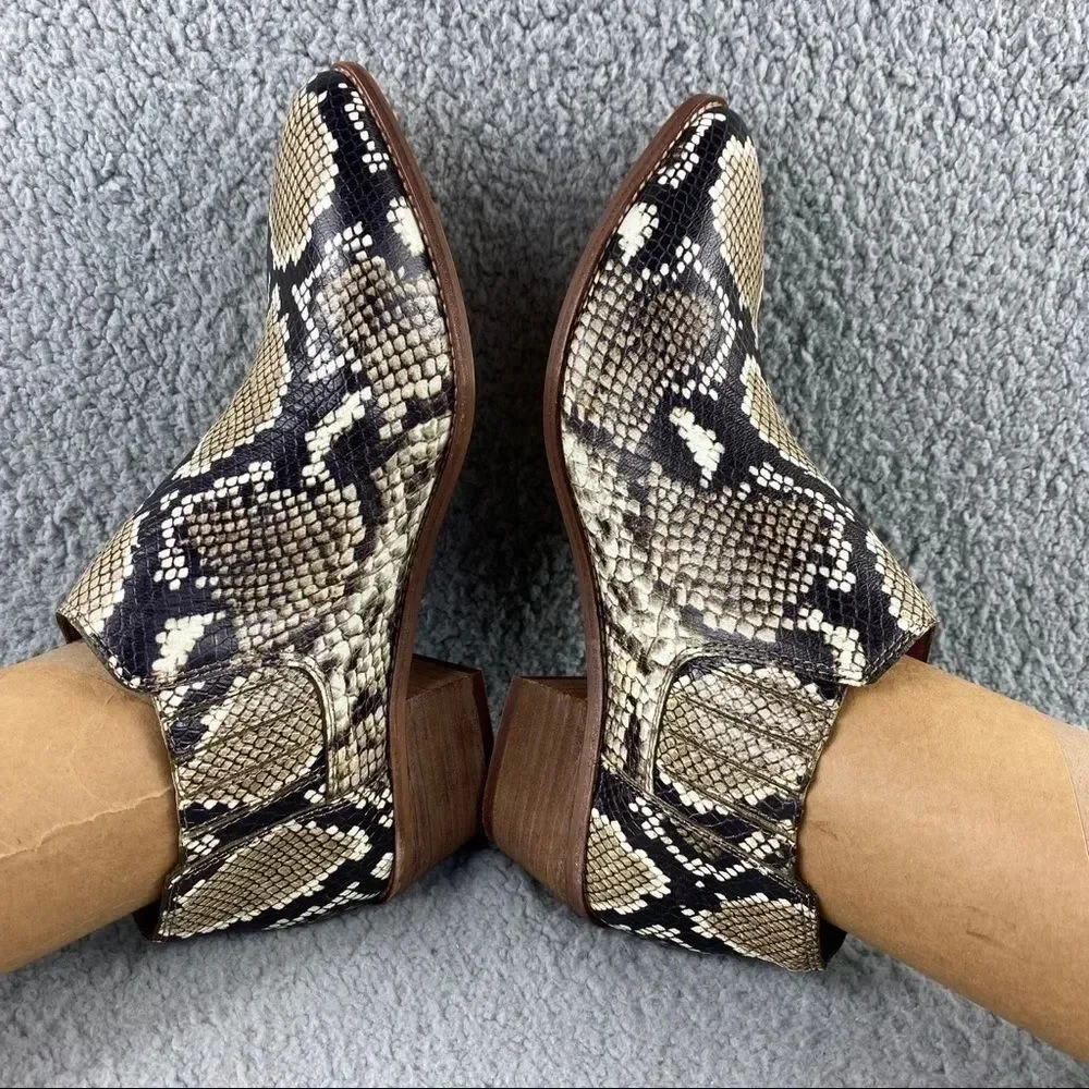 New Madewell Sonia Low Chelsea Bootie Snake Emboss Leather Womens 8 Brown Black - Picture 10 of 16